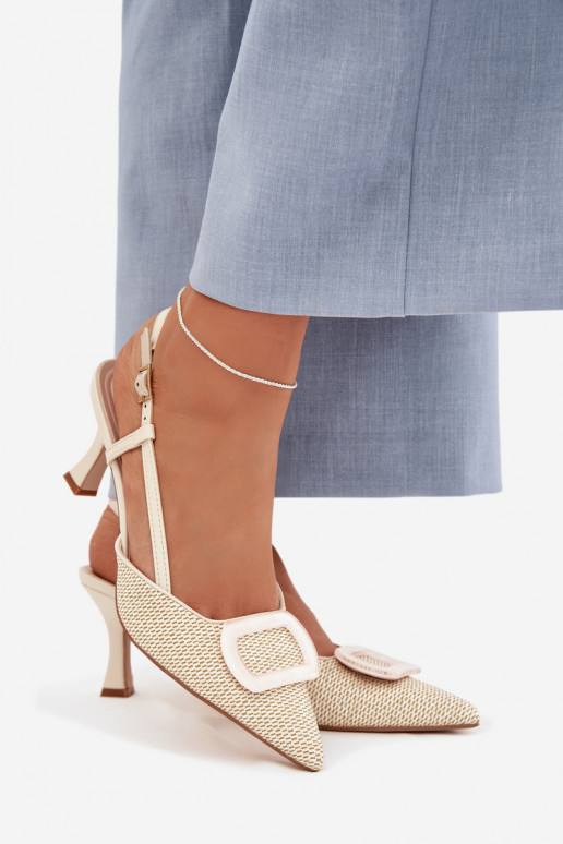 Sandálias femininas com salto Com decorações Elemento bege Eslina