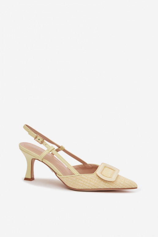 Sandálias femininas com salto Com decorações Elemento cor amarela Eslina