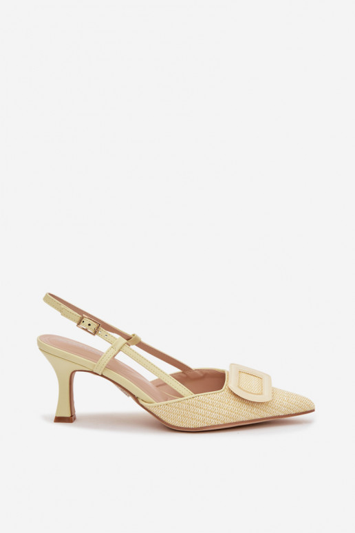Sandálias femininas com salto Com decorações Elemento cor amarela Eslina