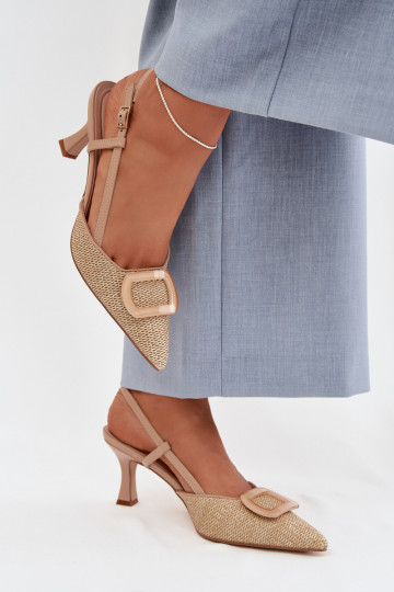 Sandálias femininas com salto Com decorações Elemento Nude Eslina