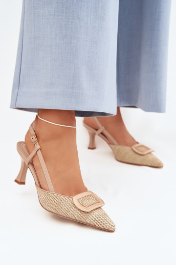 Sandálias femininas com salto Com decorações Elemento Nude Eslina 2