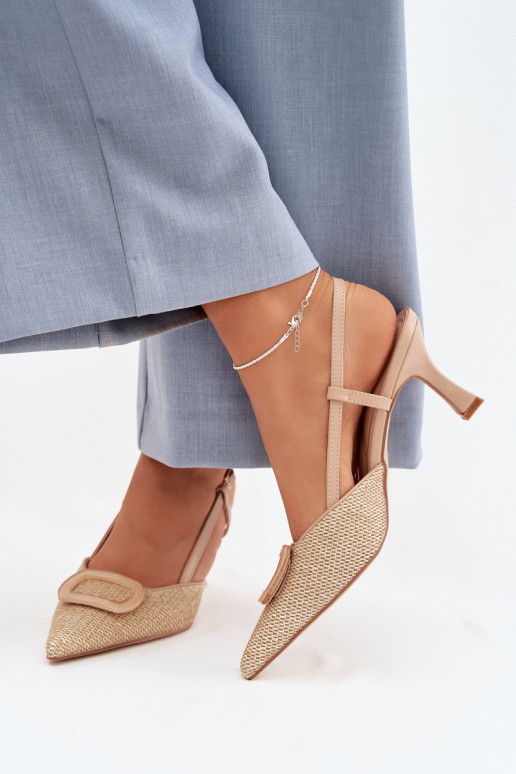 Sandálias femininas com salto Com decorações Elemento Nude Eslina