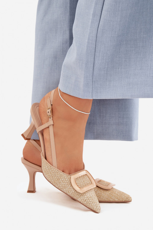 Sandálias femininas com salto Com decorações Elemento Nude Eslina