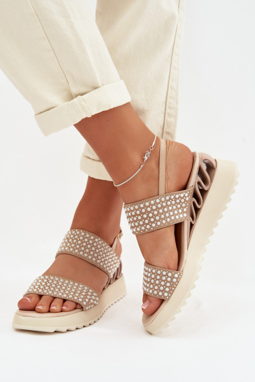 Pele Sandálias de camurça Com decoração D&A CR61-3067 bege