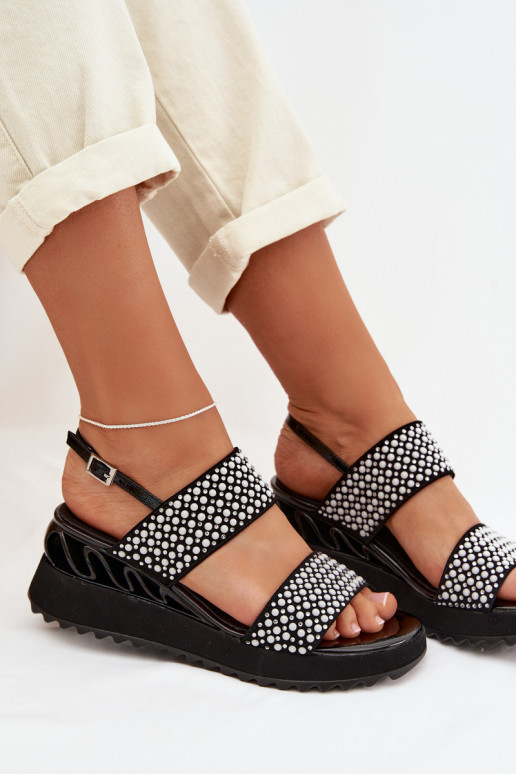 Pele Sandálias de camurça Com decoração D&A CR61-3067 cor preta