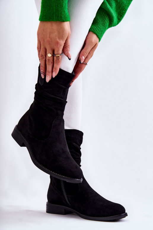 Babados femininos Sapatos de camurça cor preta Joanne