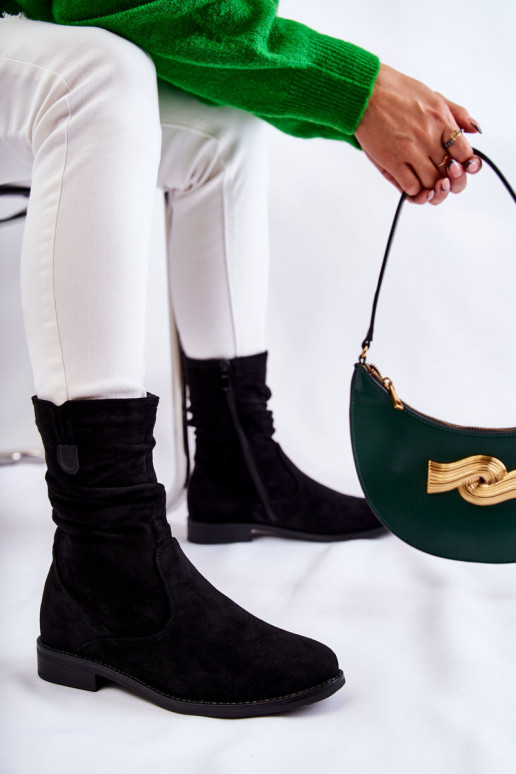 Babados femininos Sapatos de camurça cor preta Joanne