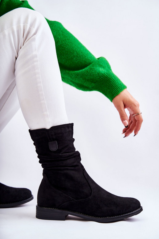 Babados femininos Sapatos de camurça cor preta Joanne