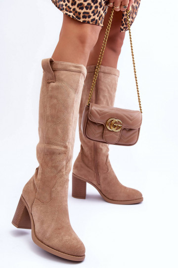 de camurça botas femininas com salto bege Khabira 2