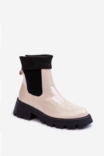 botas elegantes com efeito verniz Feminino bege Pavo