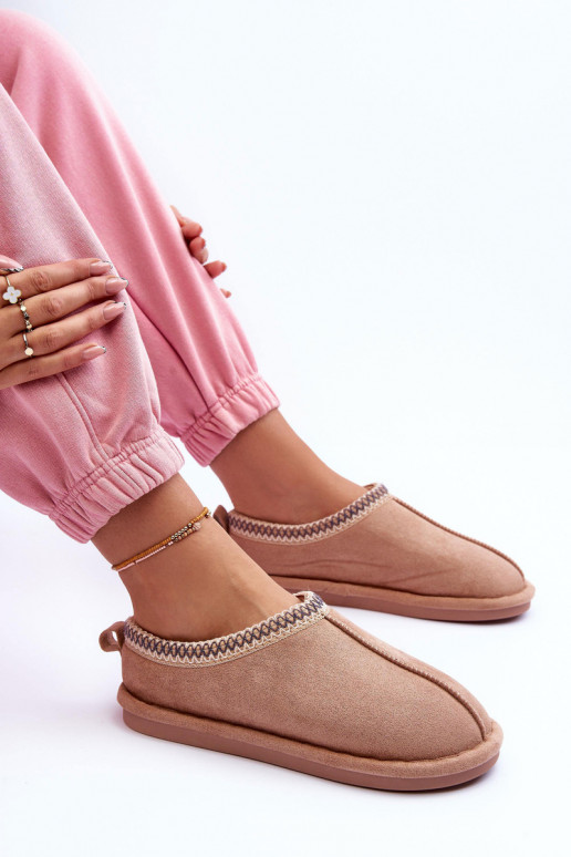 Feminino de camurça chinelos com um casaco de pele bege Polinna