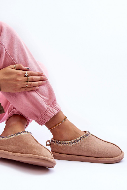 Feminino de camurça chinelos com um casaco de pele bege Polinna