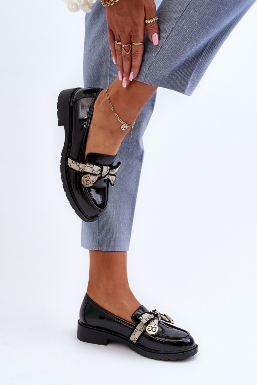 com efeito verniz Feminino sapato Mocassins S.Barski HY330A cor preta