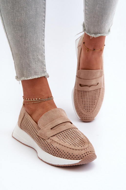 Mocassins plataforma femininos de camurça ecológicaoParae bege Inesqua