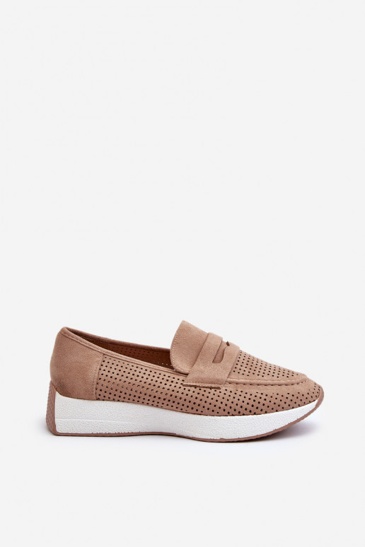 Mocassins plataforma femininos de camurça ecológicaoParae bege Inesqua