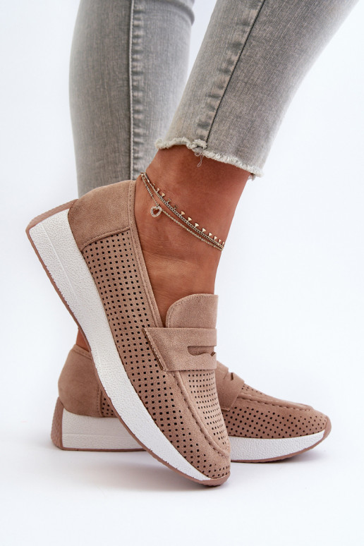 Mocassins plataforma femininos de camurça ecológicaoParae bege Inesqua