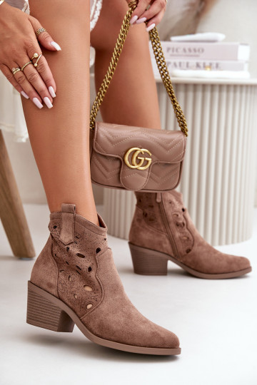 Feminino Botas de camurça perfuradas estilo vaqueiro cor marrom S.Barski HY42-086