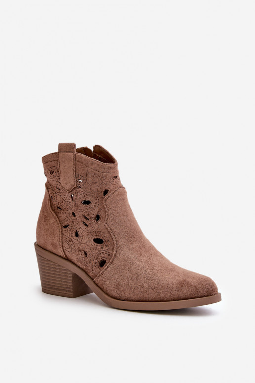 Feminino Botas de camurça perfuradas estilo vaqueiro cor marrom S.Barski HY42-086