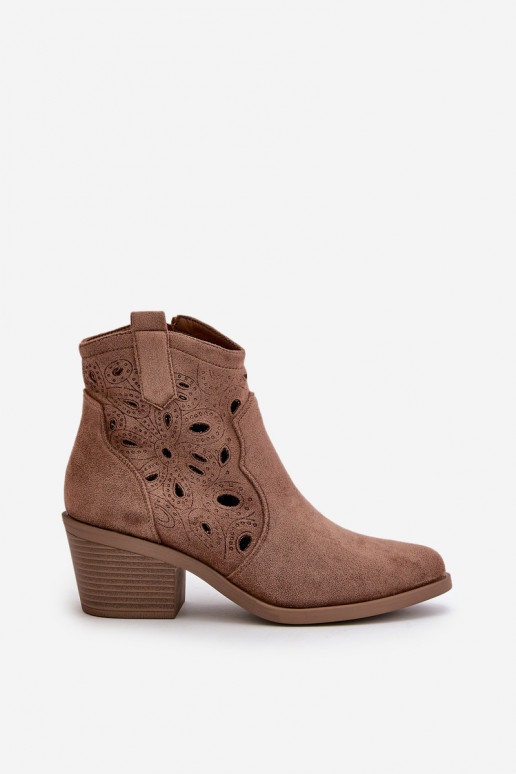 Feminino Botas de camurça perfuradas estilo vaqueiro cor marrom S.Barski HY42-086