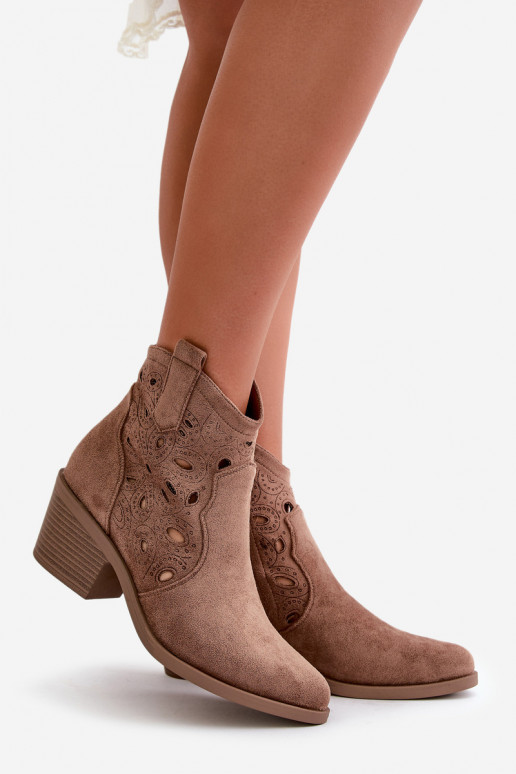 Feminino Botas de camurça perfuradas estilo vaqueiro cor marrom S.Barski HY42-086