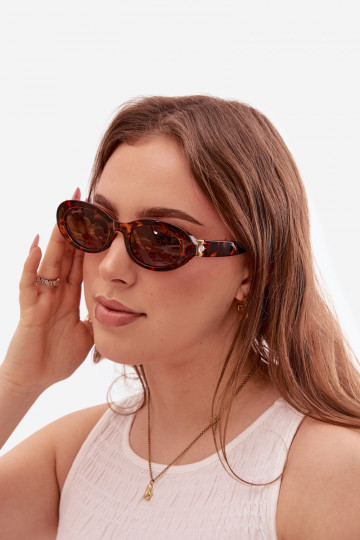 Óculos de sol femininos com pérolas artificiais de cor marrom 2