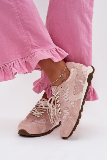 Pele de camurça À modalo de tênis Feminino MK61-0705 cor rosa 2