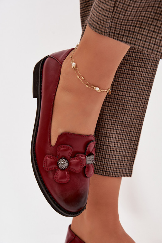 sapato Feminino com salto largo Com decoraçõesi com motivos floraisami Borgonha Tavillette