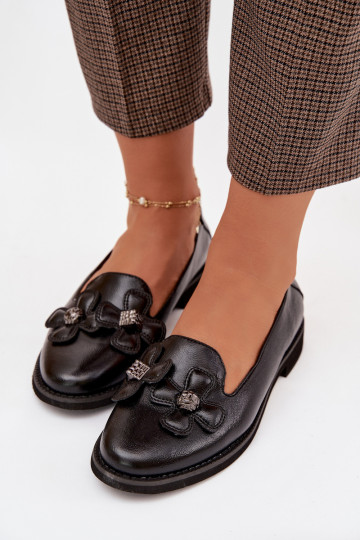 sapato Feminino com salto largo Com decoraçõesi com motivos floraisami cor preta Tavillette