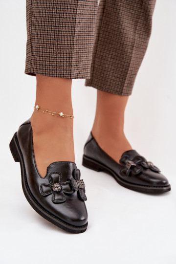 sapato Feminino com salto largo Com decoraçõesi com motivos floraisami cor preta Tavillette 2