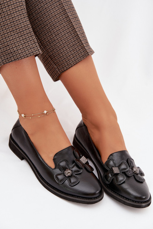 sapato Feminino com salto largo Com decoraçõesi com motivos floraisami cor preta Tavillette