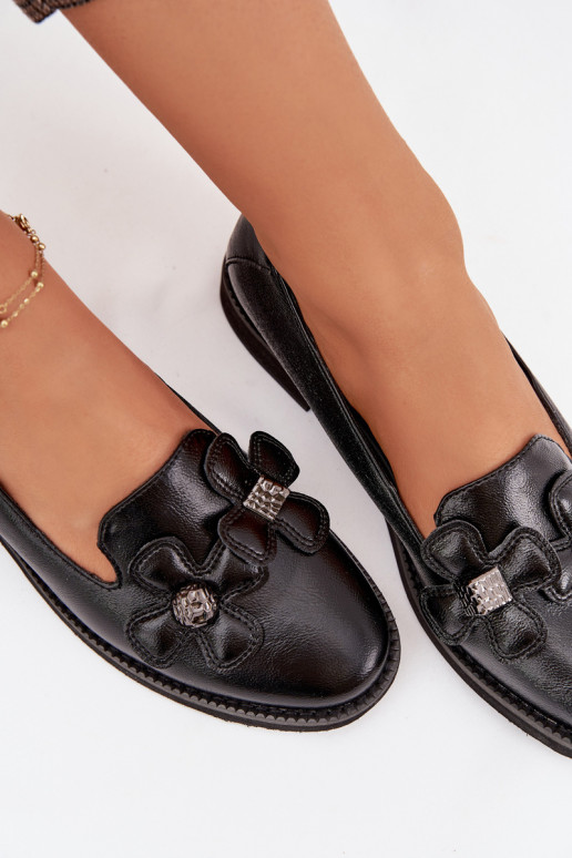 sapato Feminino com salto largo Com decoraçõesi com motivos floraisami cor preta Tavillette