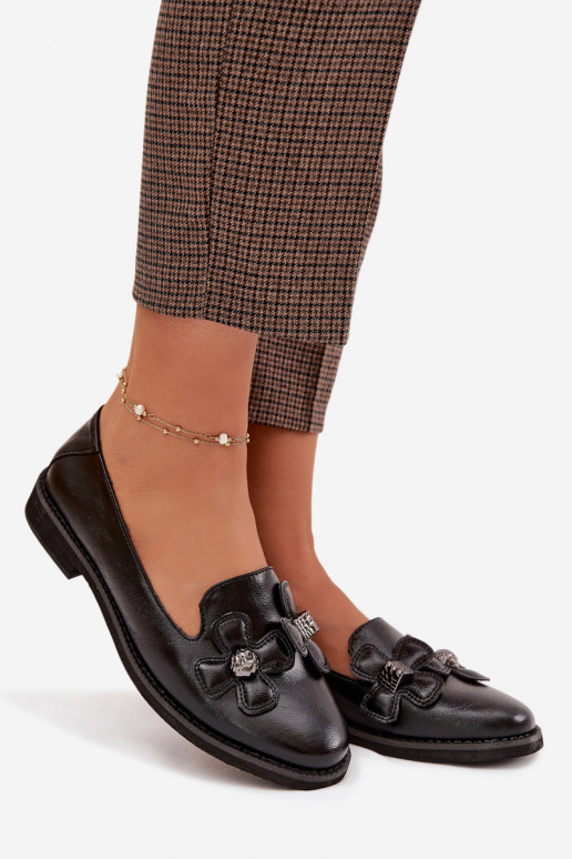 sapato Feminino com salto largo Com decoraçõesi com motivos floraisami cor preta Tavillette