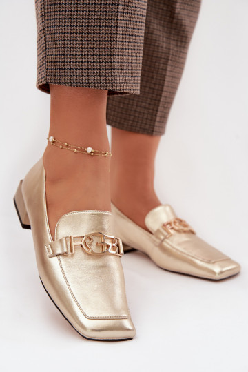 Pele mocassins femininos Com decorações Detalem D&A CR61-3125 cor dourada 2
