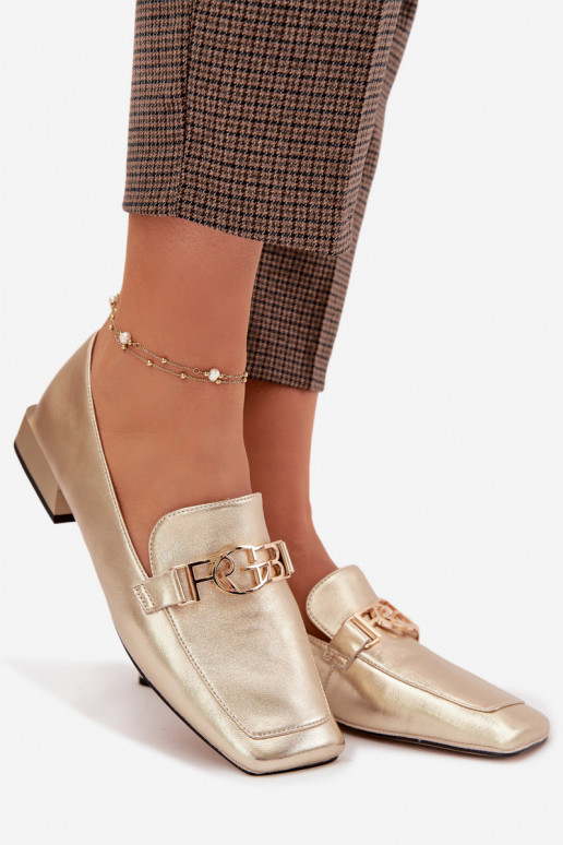 Pele mocassins femininos Com decorações Detalem D&A CR61-3125 cor dourada