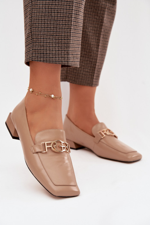 Pele mocassins femininos Com decorações Detalem D&A CR61-3125 bege