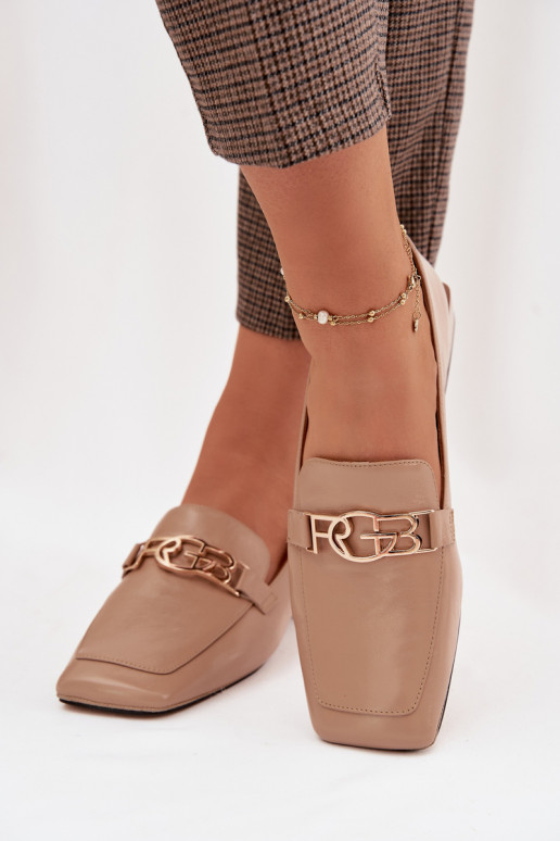 Pele mocassins femininos Com decorações Detalem D&A CR61-3125 bege