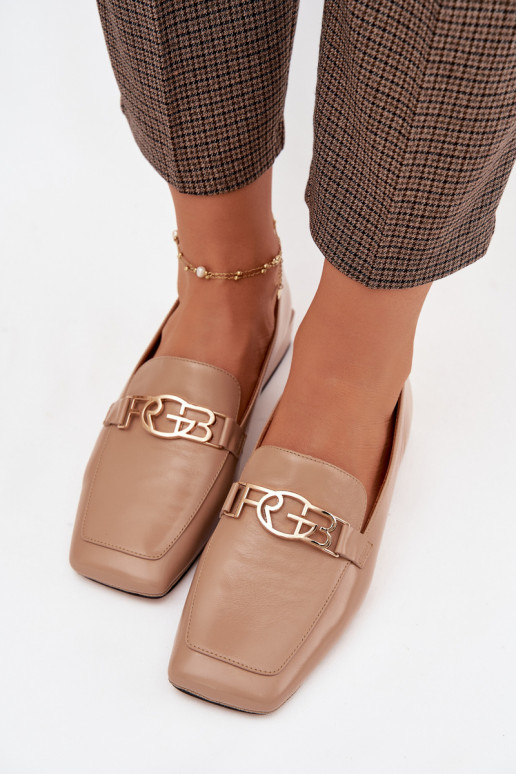 Pele mocassins femininos Com decorações Detalem D&A CR61-3125 bege