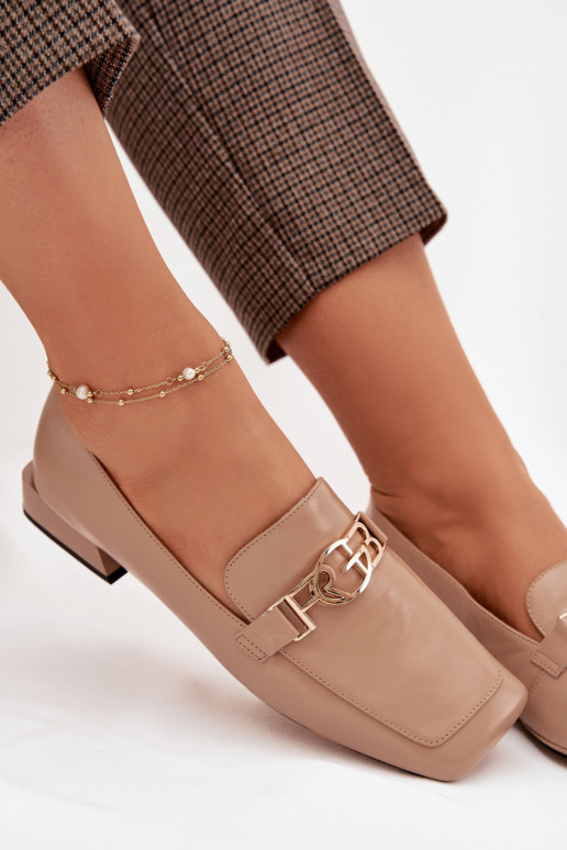 Pele mocassins femininos Com decorações Detalem D&A CR61-3125 bege