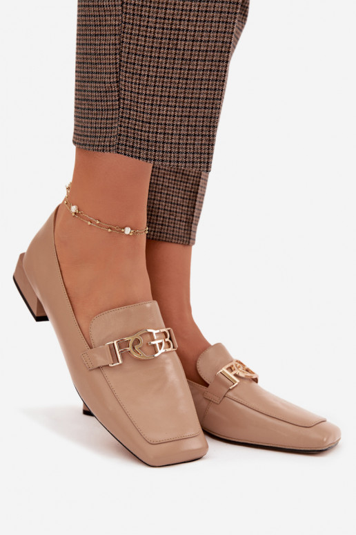 Pele mocassins femininos Com decorações Detalem D&A CR61-3125 bege