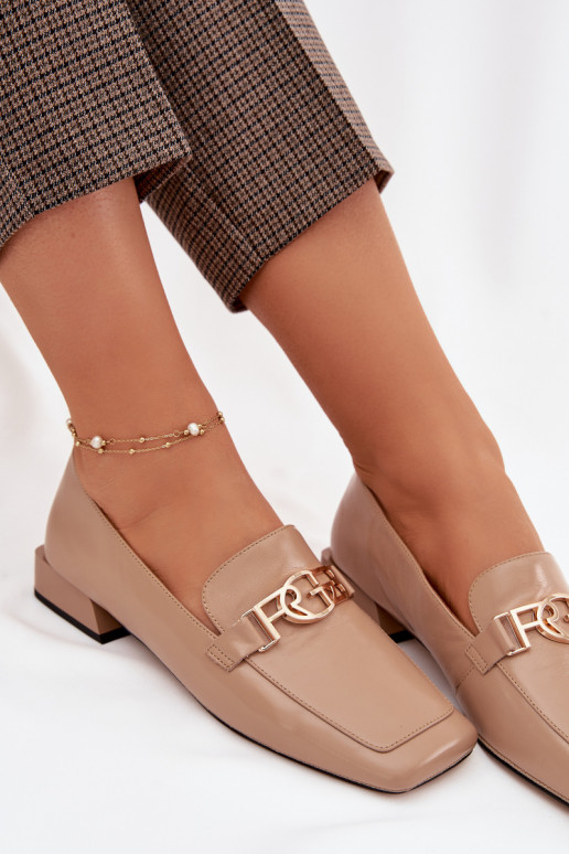 Pele mocassins femininos Com decorações Detalem D&A CR61-3125 bege