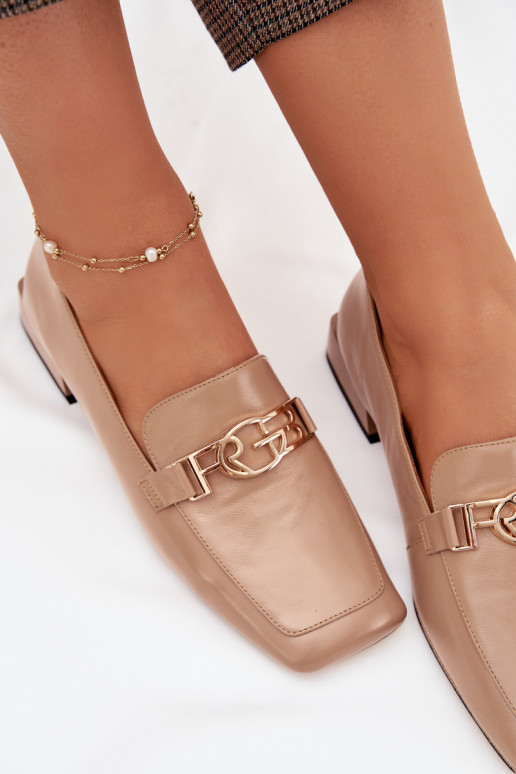 Pele mocassins femininos Com decorações Detalem D&A CR61-3125 bege