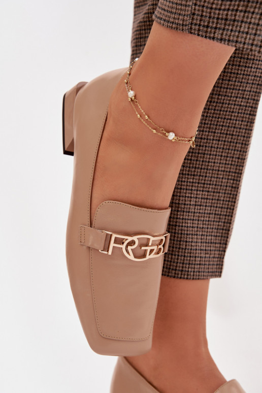 Pele mocassins femininos Com decorações Detalem D&A CR61-3125 bege