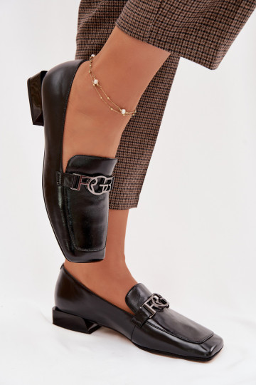 Pele mocassins femininos Com decorações Detalem D&A CR61-3125 cor preta