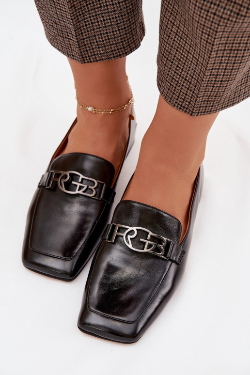 Pele mocassins femininos Com decorações Detalem D&A CR61-3125 cor preta