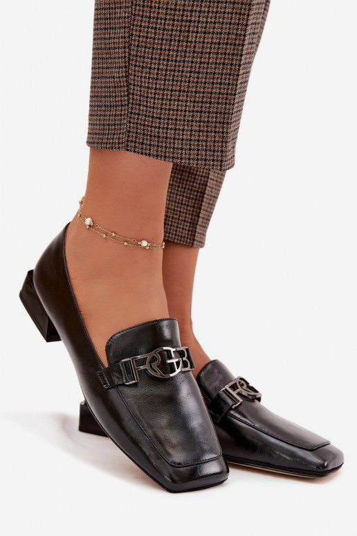 Pele mocassins femininos Com decorações Detalem D&A CR61-3125 cor preta