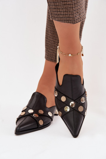 Chinelos de couro Mule Feminino com alças D&A CR61-3058 cor preta 2