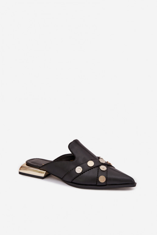 Chinelos de couro Mule Feminino com alças D&A CR61-3058 cor preta