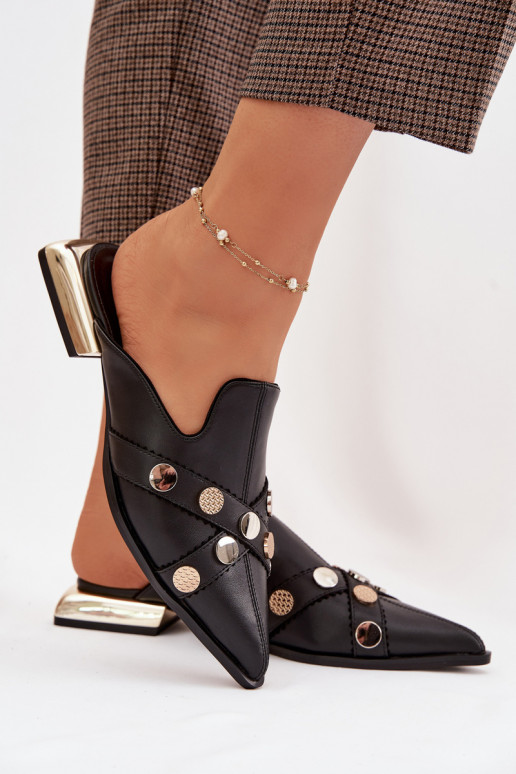 Chinelos de couro Mule Feminino com alças D&A CR61-3058 cor preta