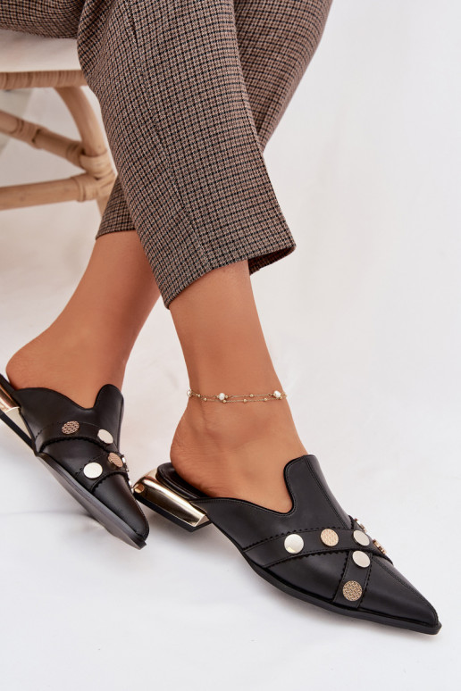 Chinelos de couro Mule Feminino com alças D&A CR61-3058 cor preta