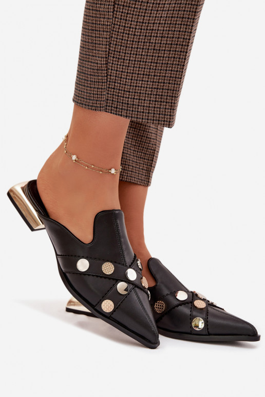 Chinelos de couro Mule Feminino com alças D&A CR61-3058 cor preta